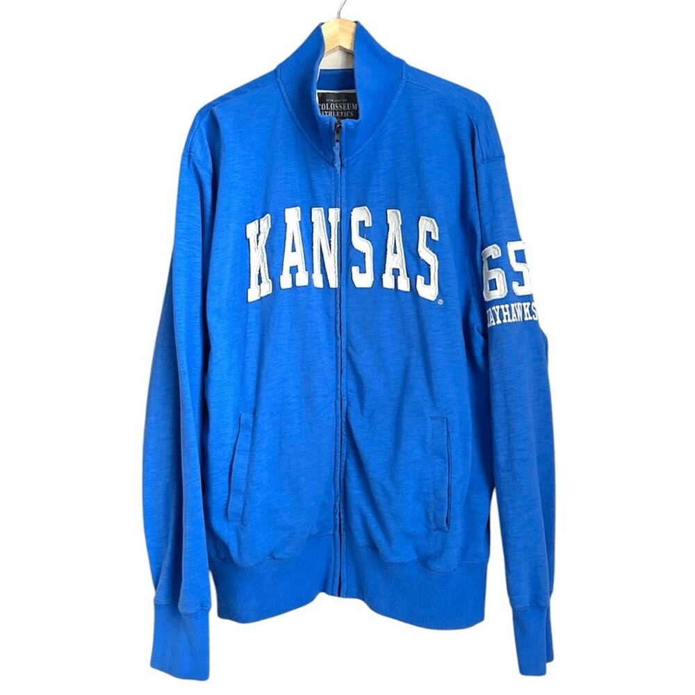 Colosseum Kansas Jayhawks Zip-Up Jacket Size L Blue 65 Varsity Bomber Style